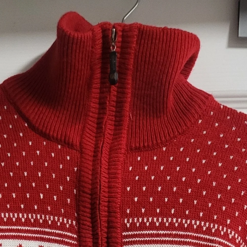 Pronti NWOT-Mens Red Fair Isle Knit Half Zip Sweater- Size L